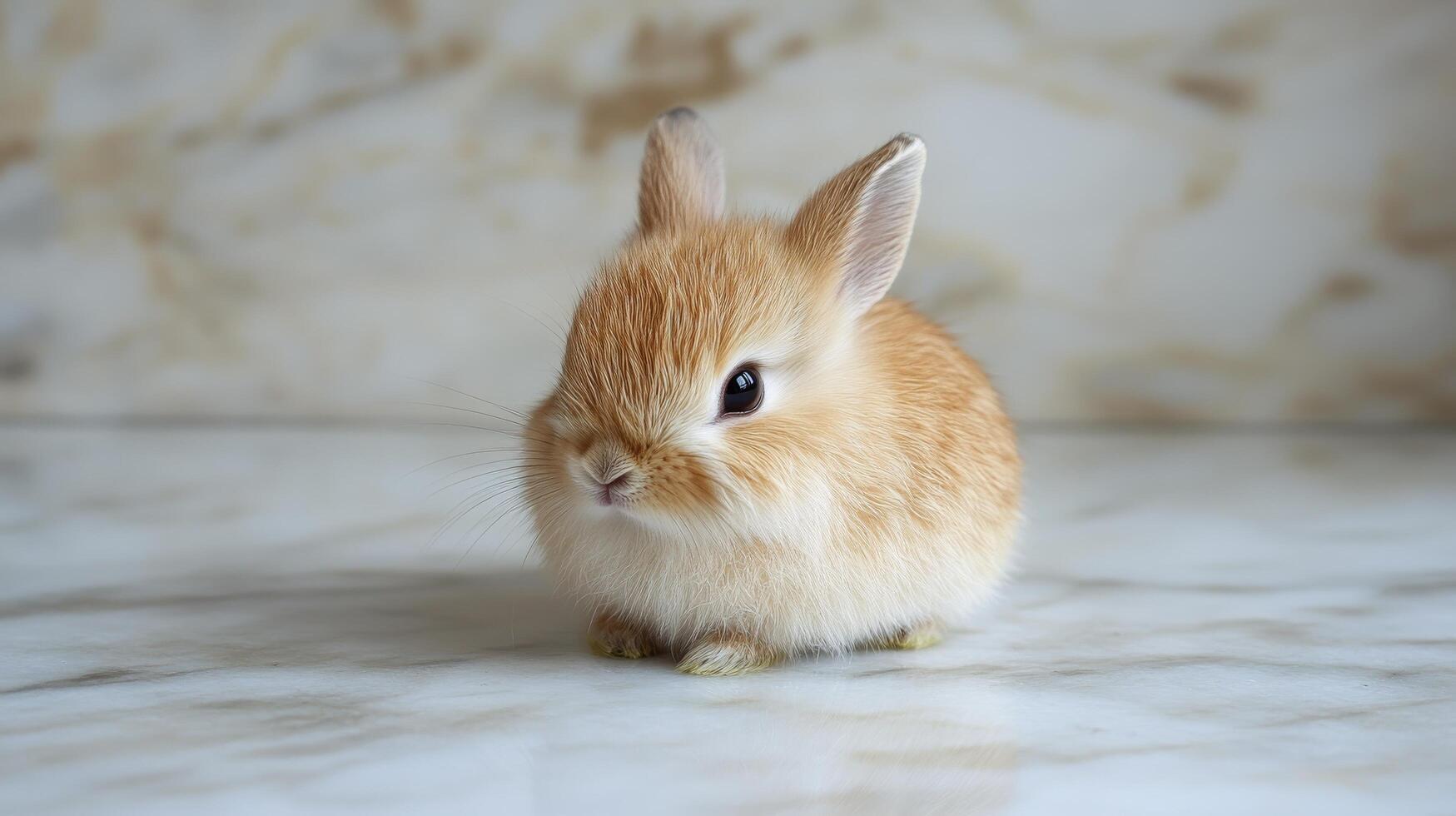 A small orange rabbit sitting on a marble surface photo