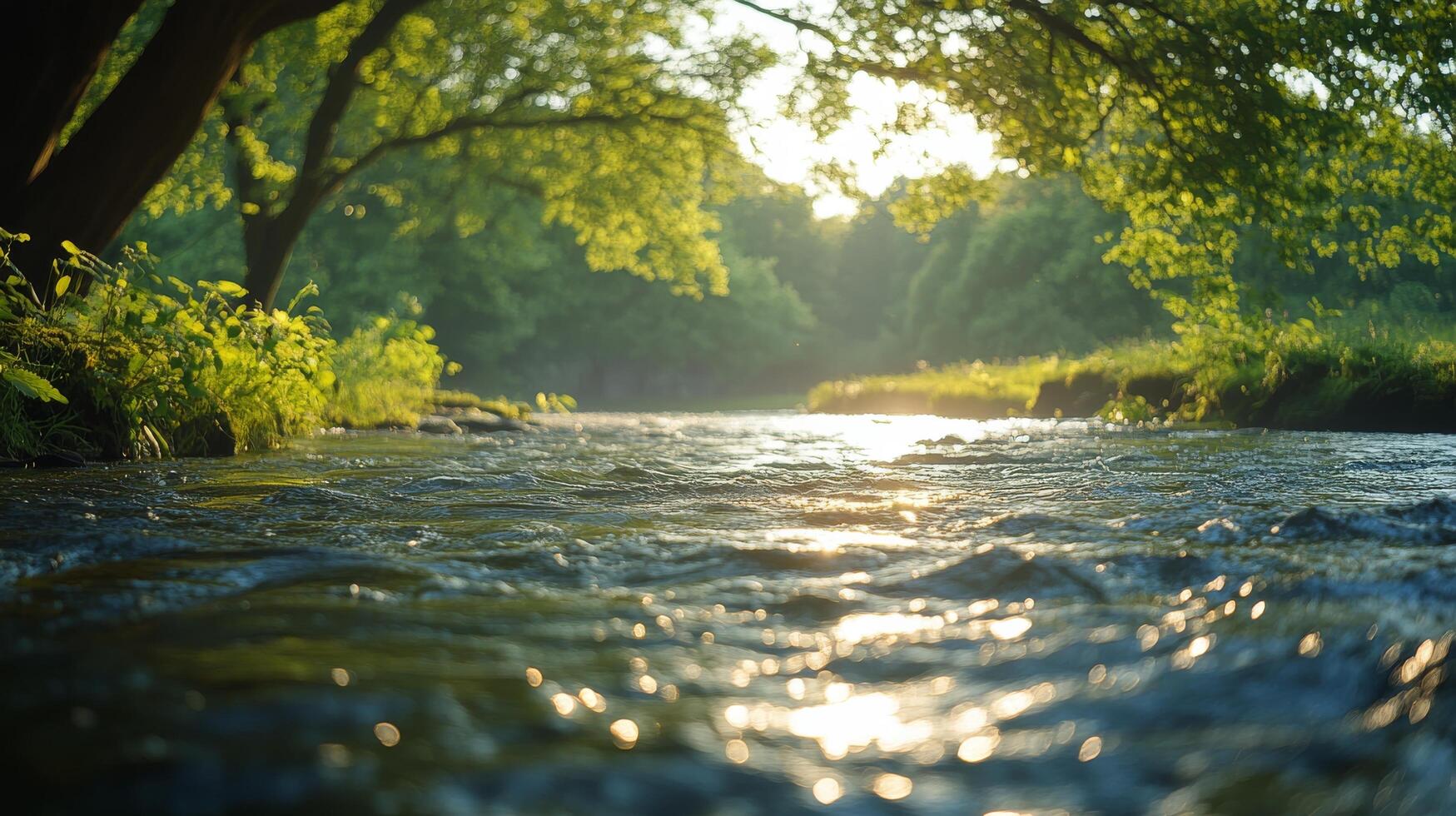 A river flowing through a forest with trees photo