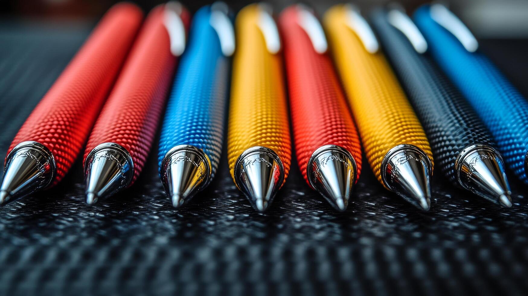 A group of pens sitting on a table photo