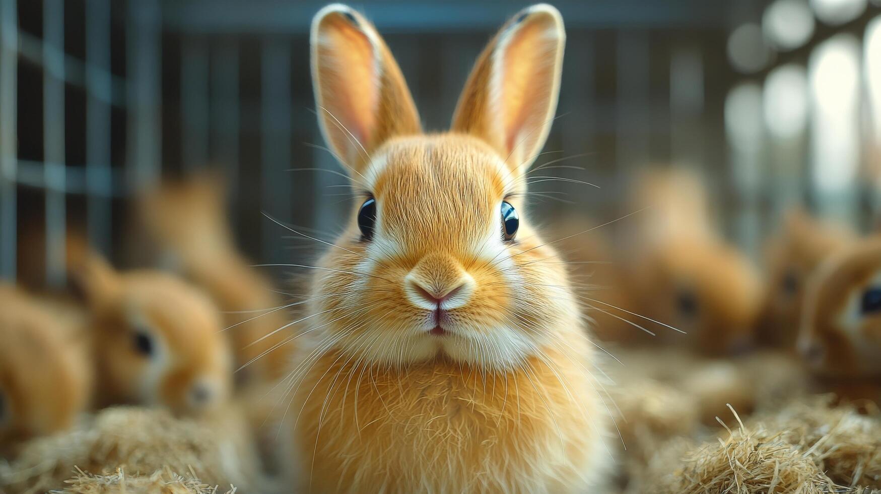 A small rabbit is sitting in a cage photo