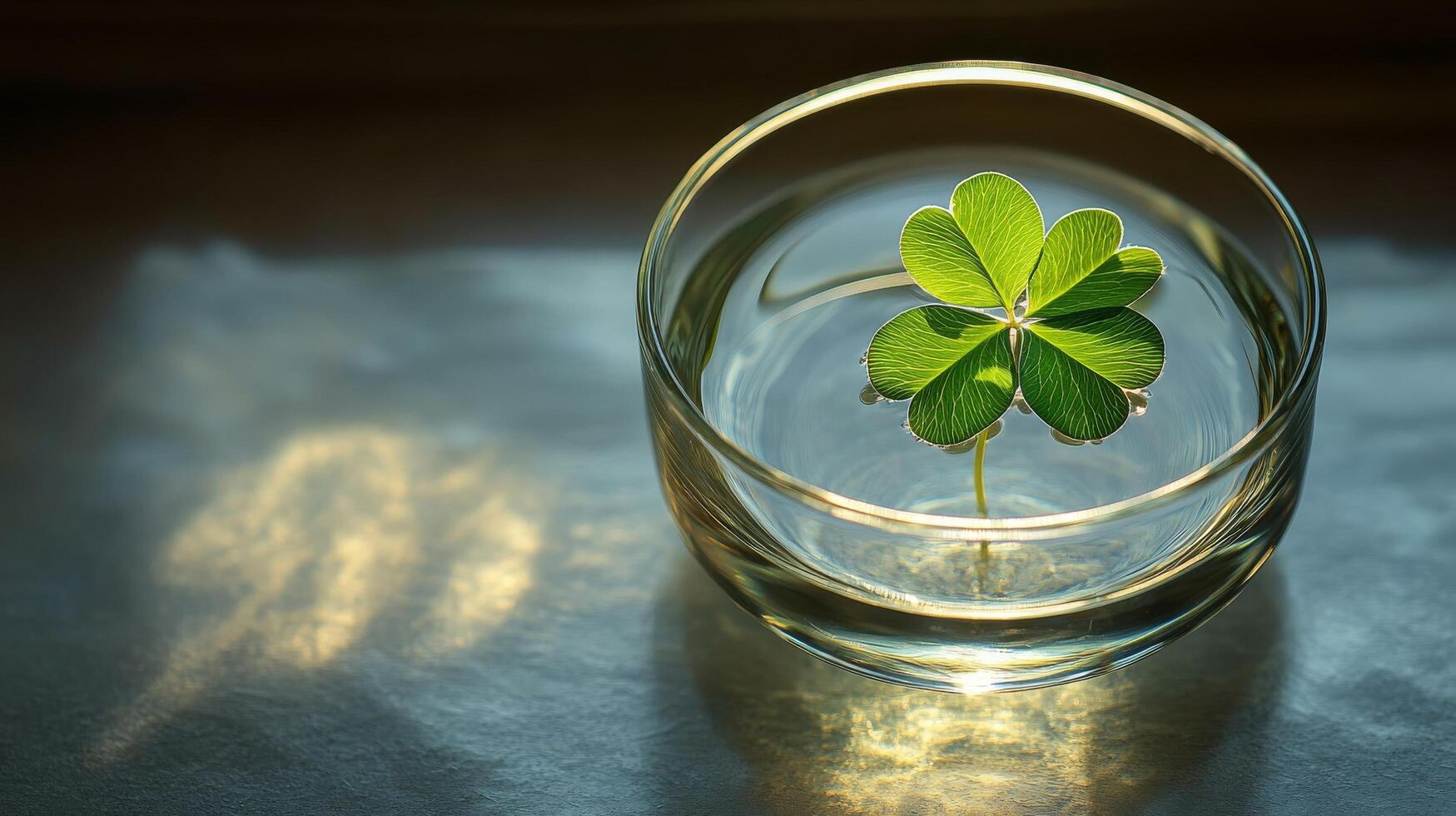 A four leaf clover in a glass of water photo