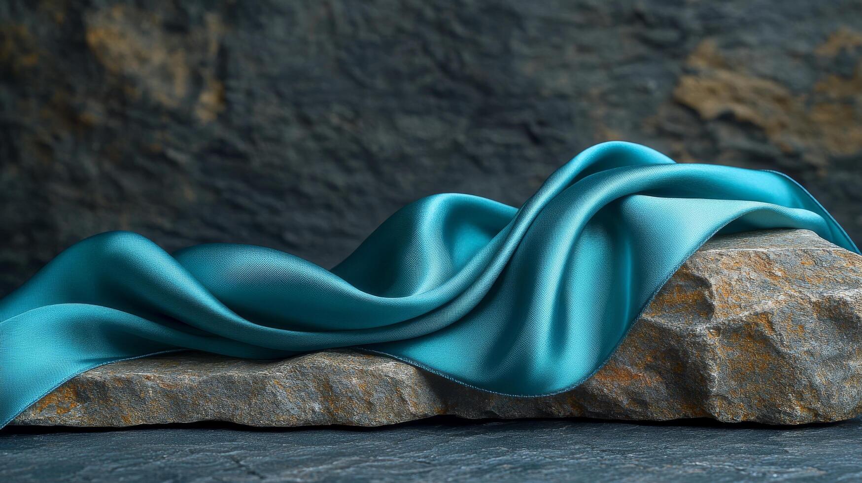 Blue satin cloth on a rock photo