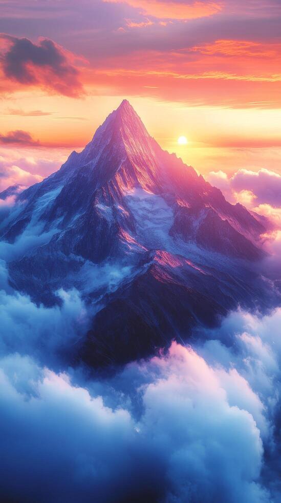 A mountain is seen in the distance with clouds above photo