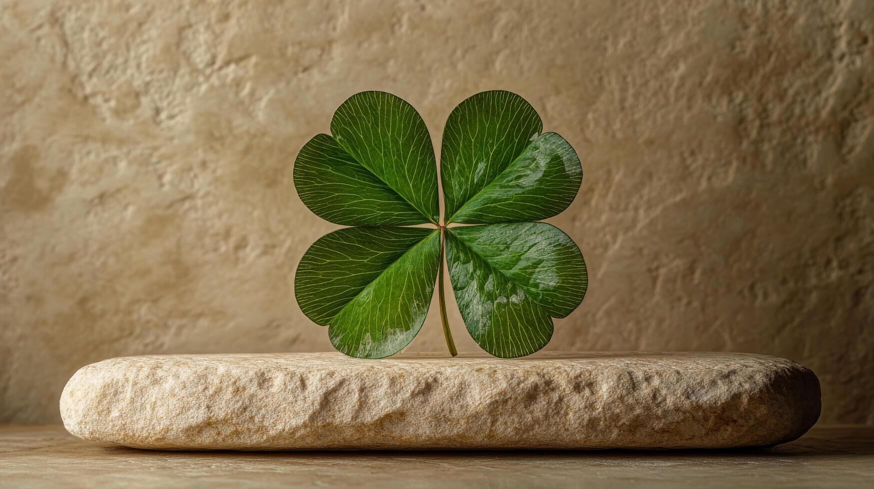 Four leaf clover on a rock photo