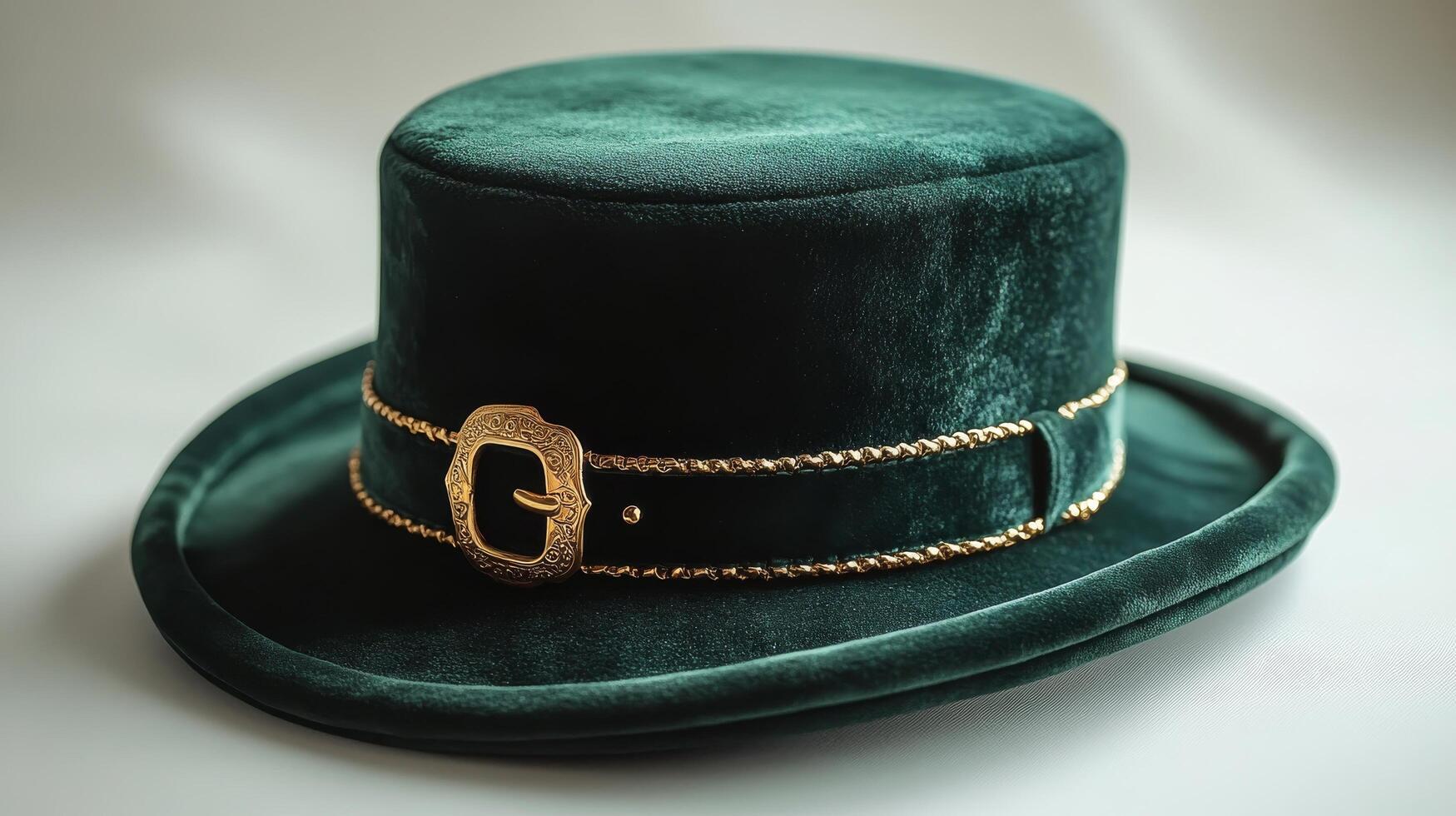 A green velvet top hat with gold buckle photo