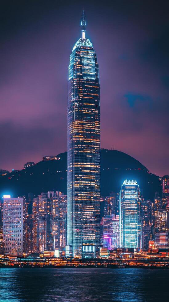 Hong kong skyline at night photo