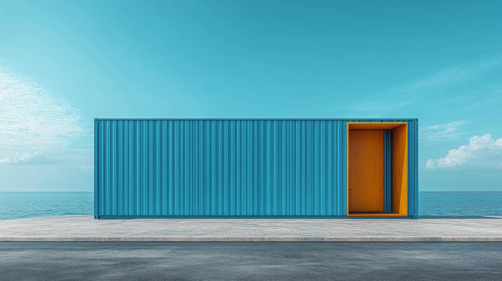 A blue container sitting on the side of the road photo