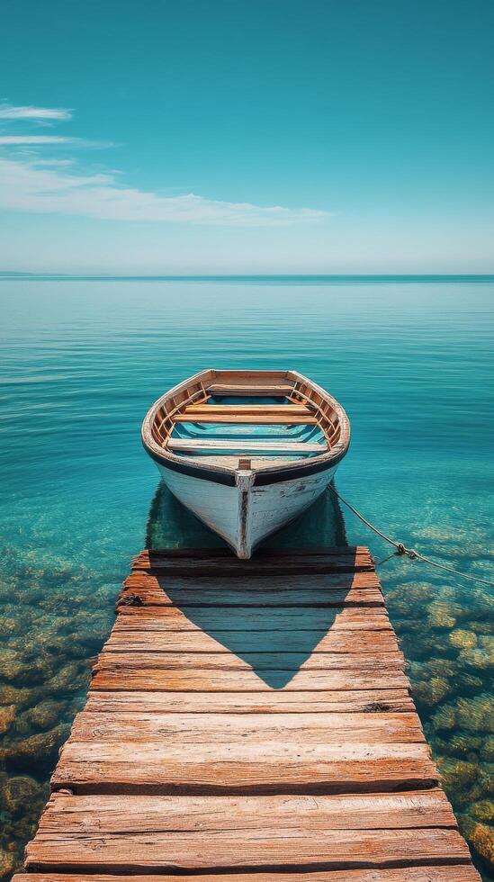 A boat sitting on a dock in the ocean photo