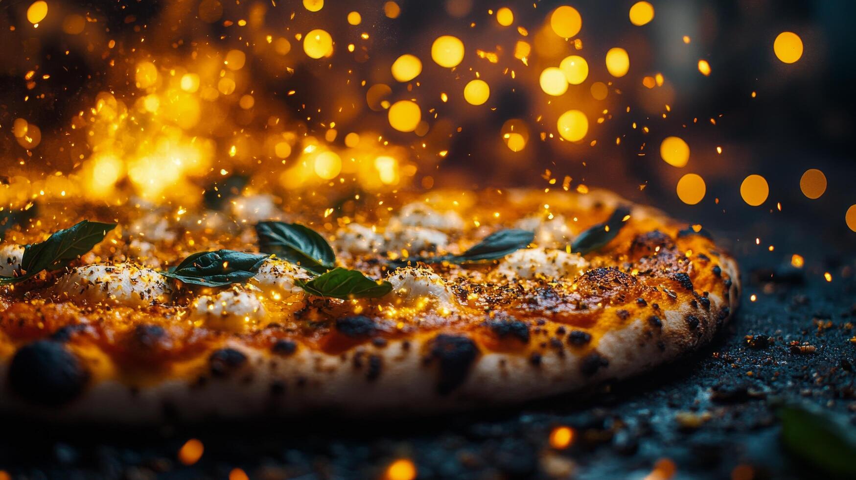 A pizza with sauce and cheese on a table photo