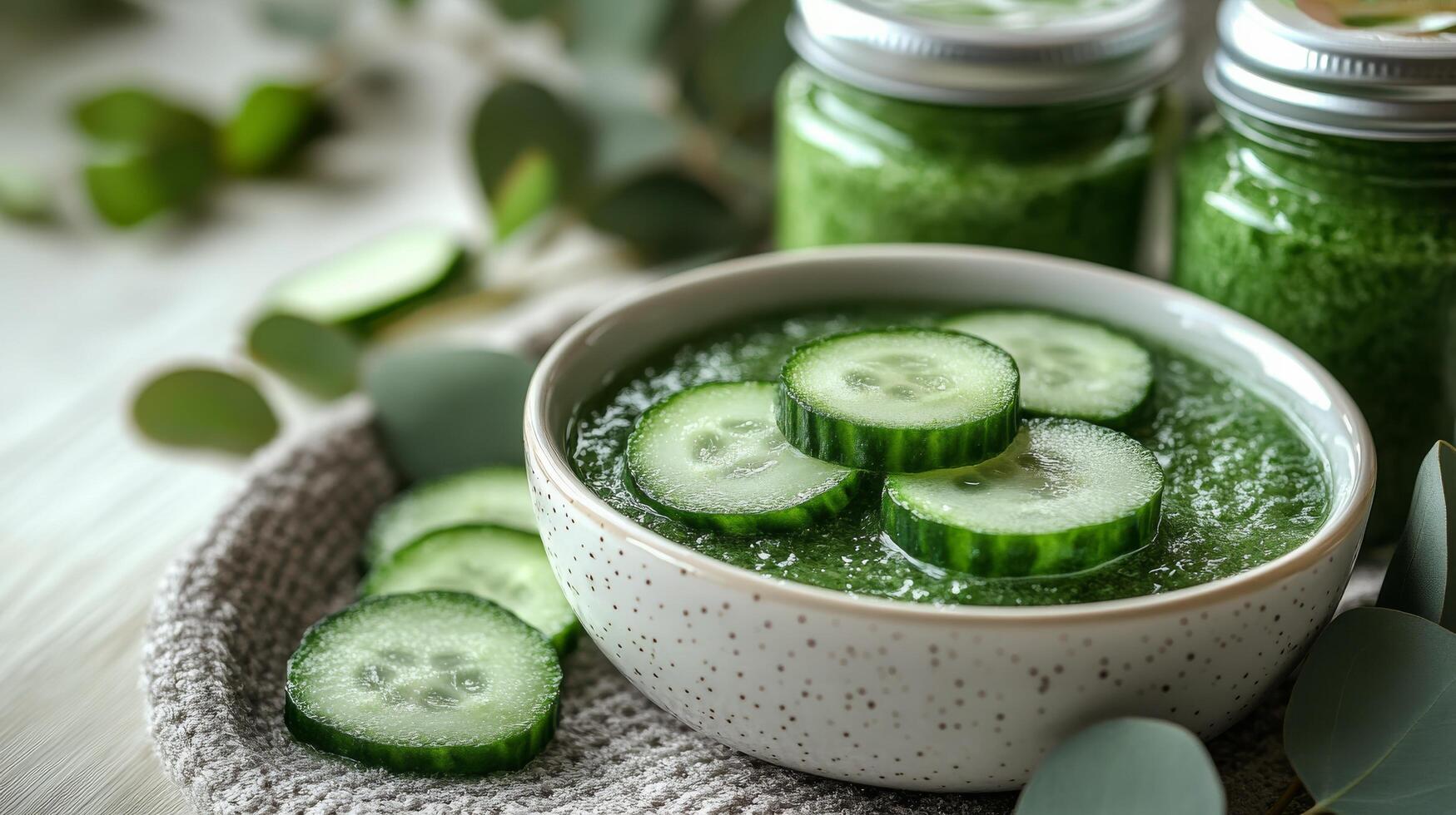 Cucumber and green smoothie in a bowl photo