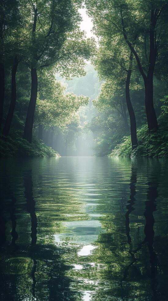 A river with trees and water in the middle photo