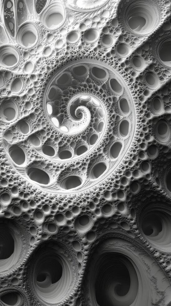 A black and white photo of a spiral pattern
