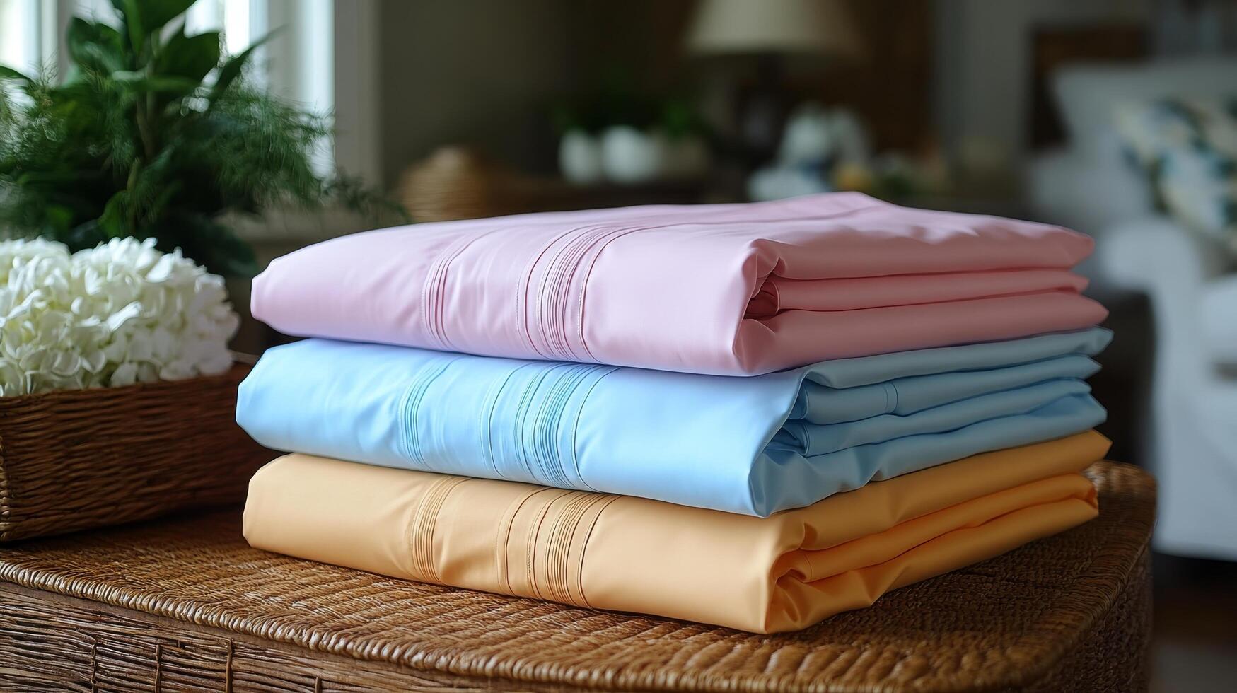 Three colorful sheets stacked on top of each other photo