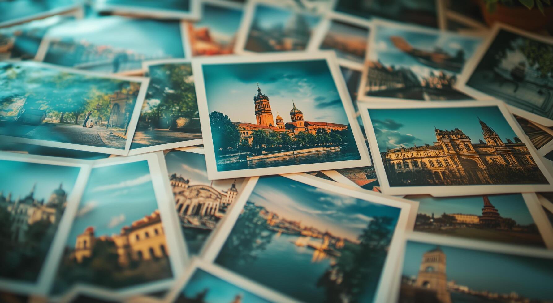 Collection of vintage photographs featuring famous landmarks and picturesque locations photo