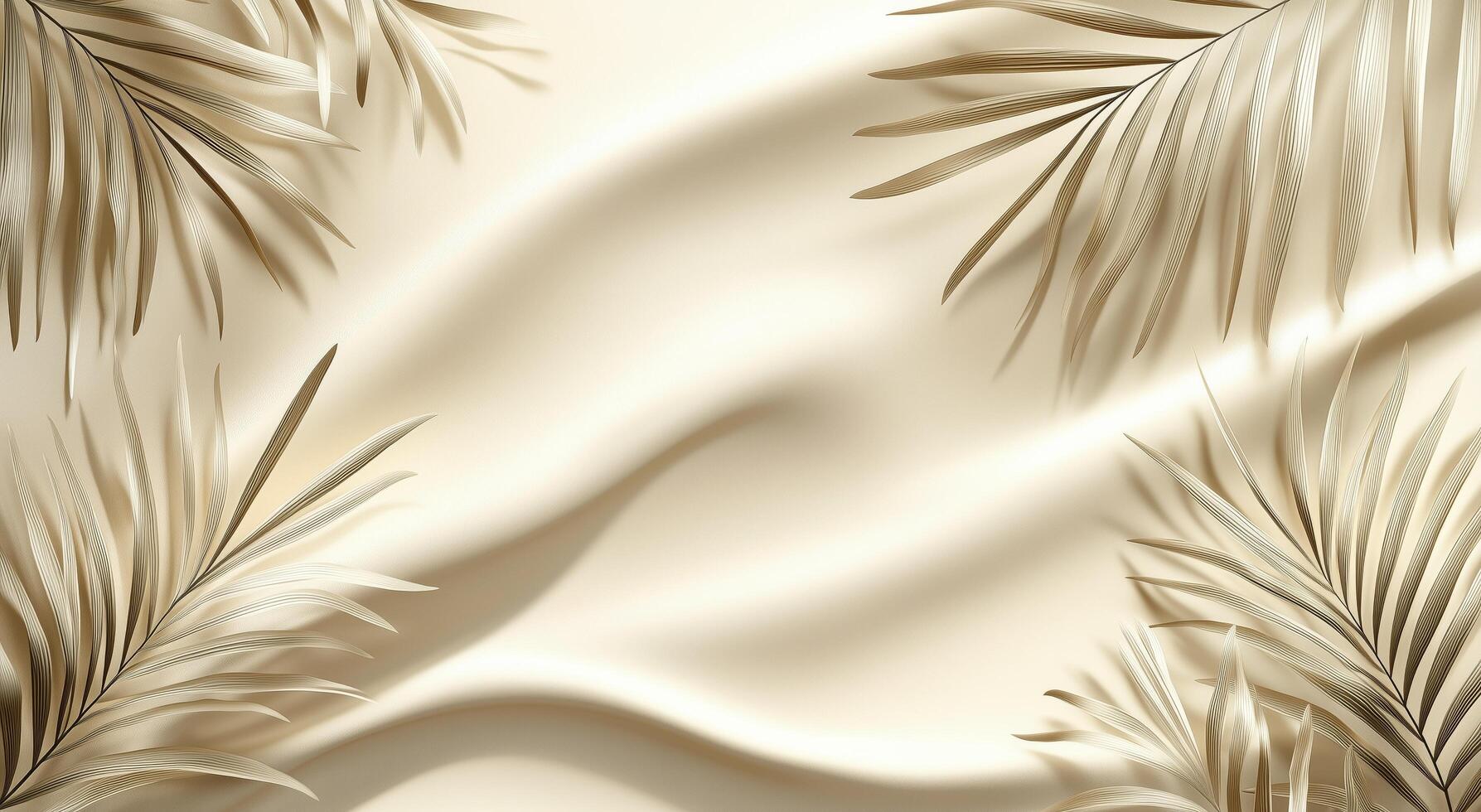 Elegant beige fabric with palm leaves creating a serene and calming atmosphere photo