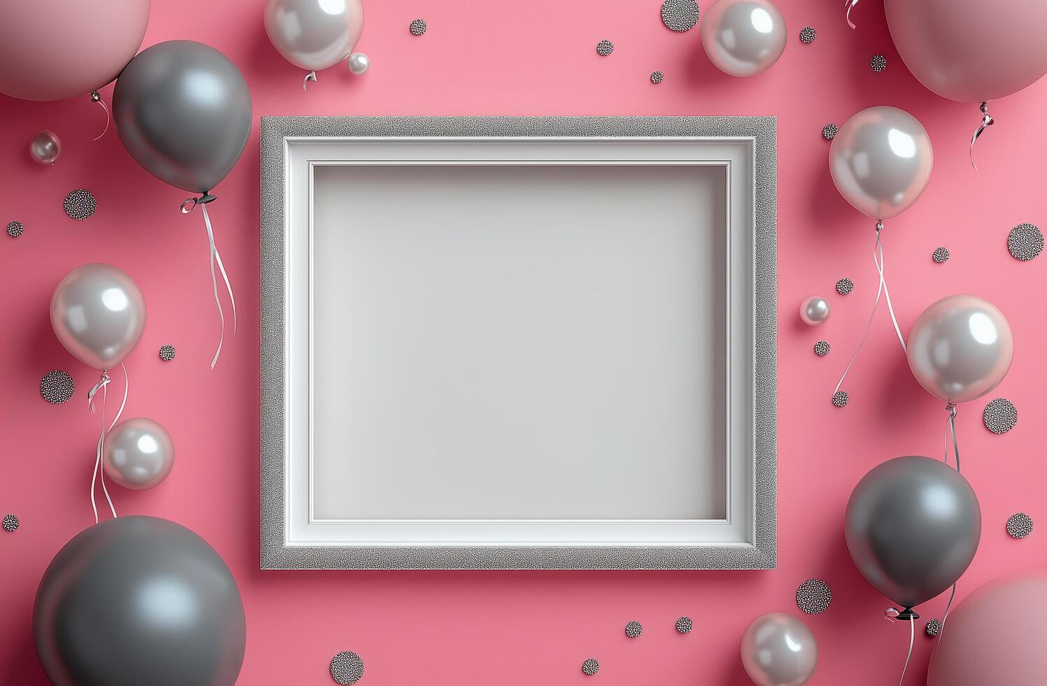 Festive frame surrounded by balloons and decorations for celebrations or events photo