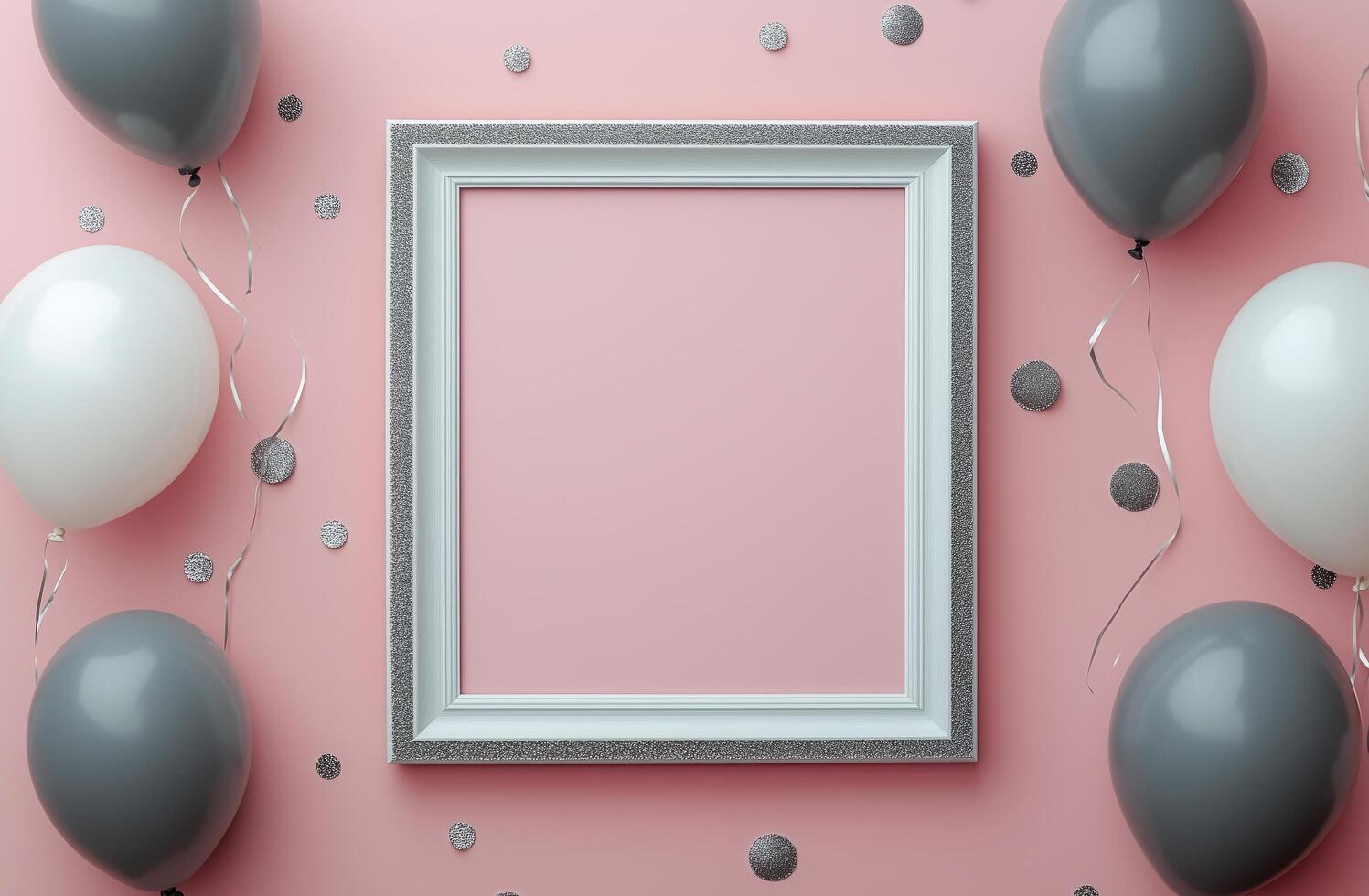 Decorated backdrop with balloons and empty frame for celebration activities photo