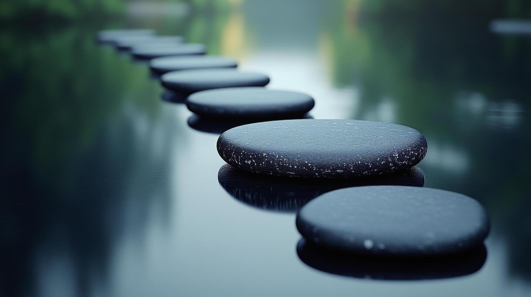 A row of stepping stones in the water photo