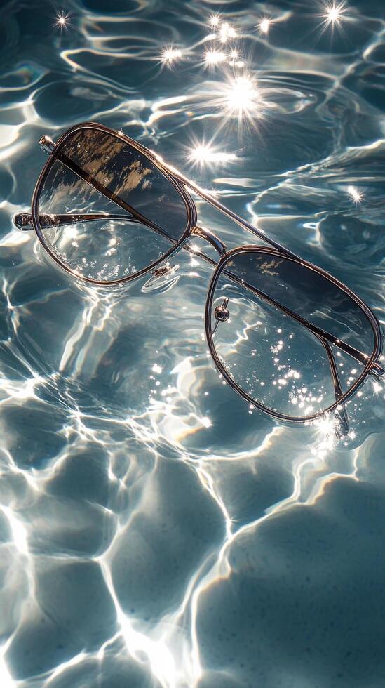 A pair of glasses floating in the water photo