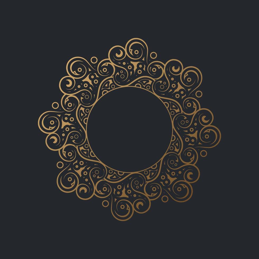 dark Gold round floral frame design template vector