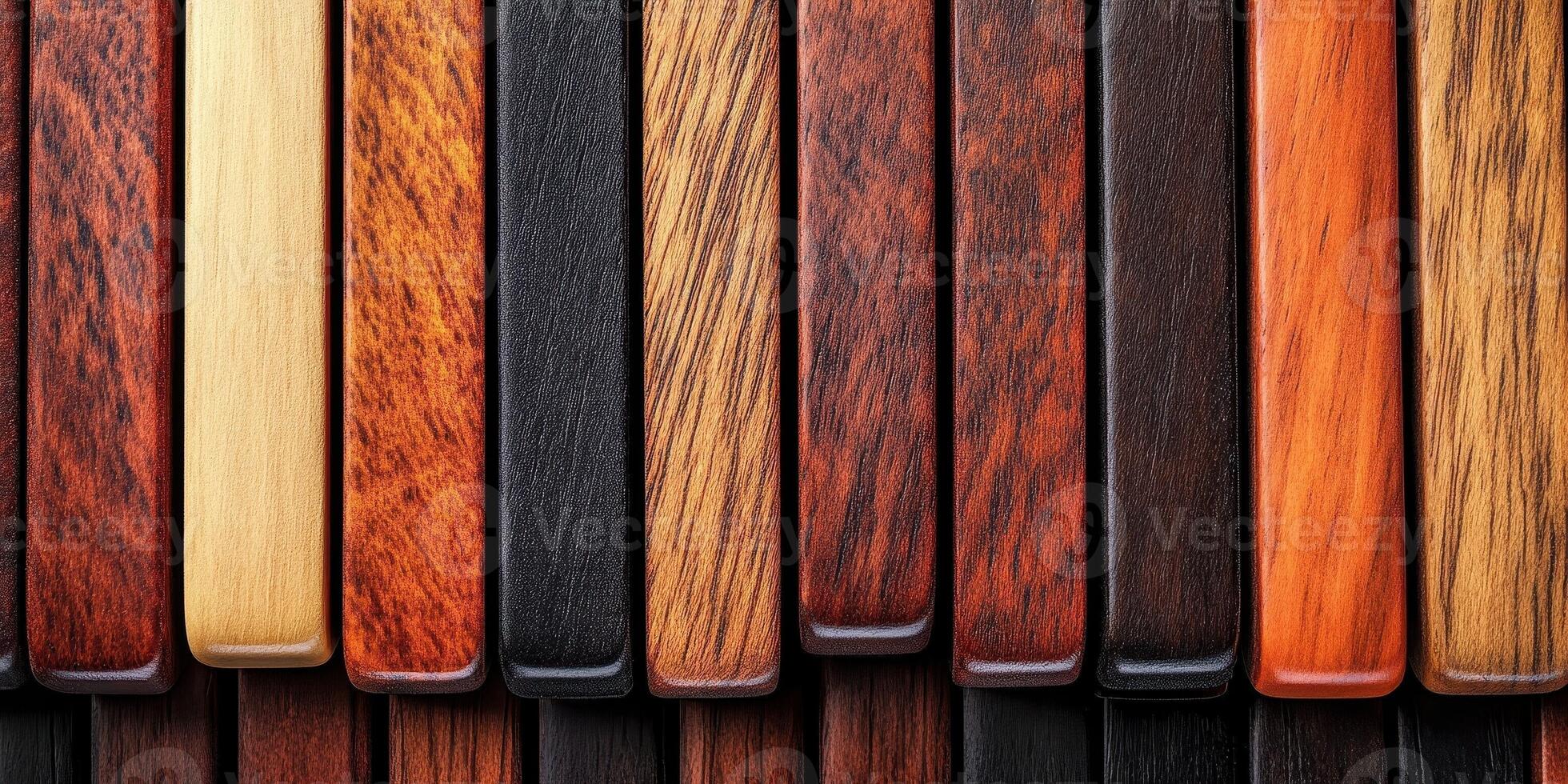 Assorted wood planks display a variety of grains and colors photo