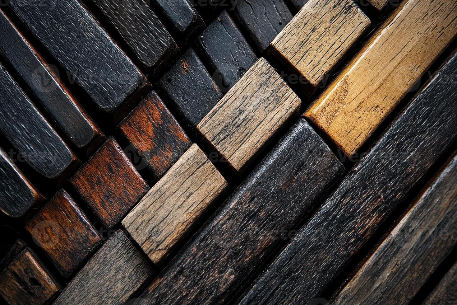 Textured wooden blocks are arranged in a diagonal pattern photo