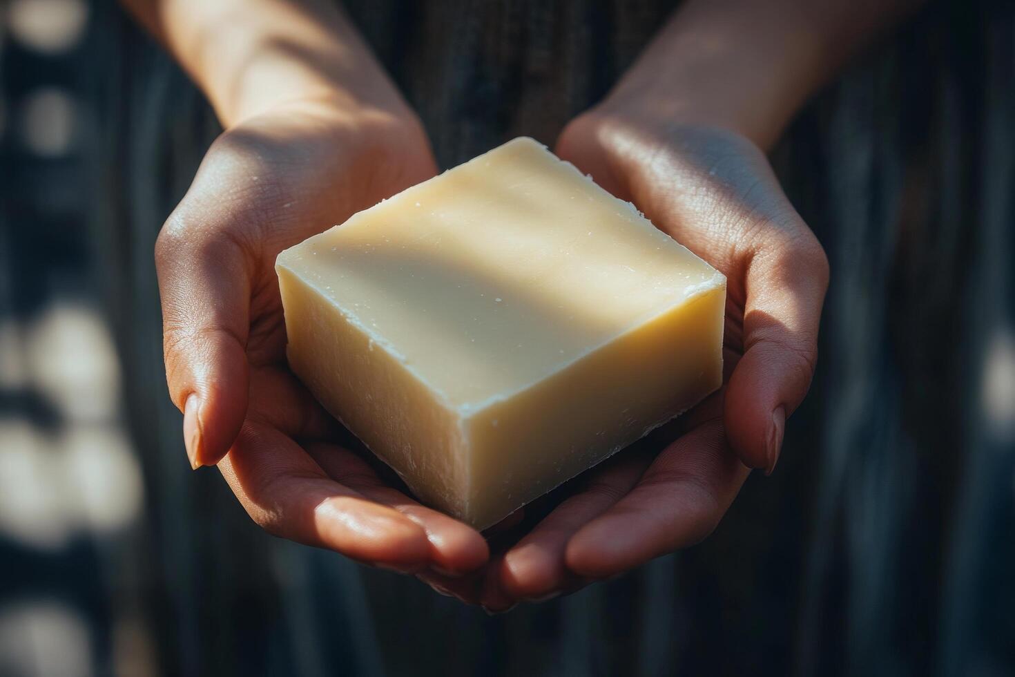A person holding a square of soap in their hands photo