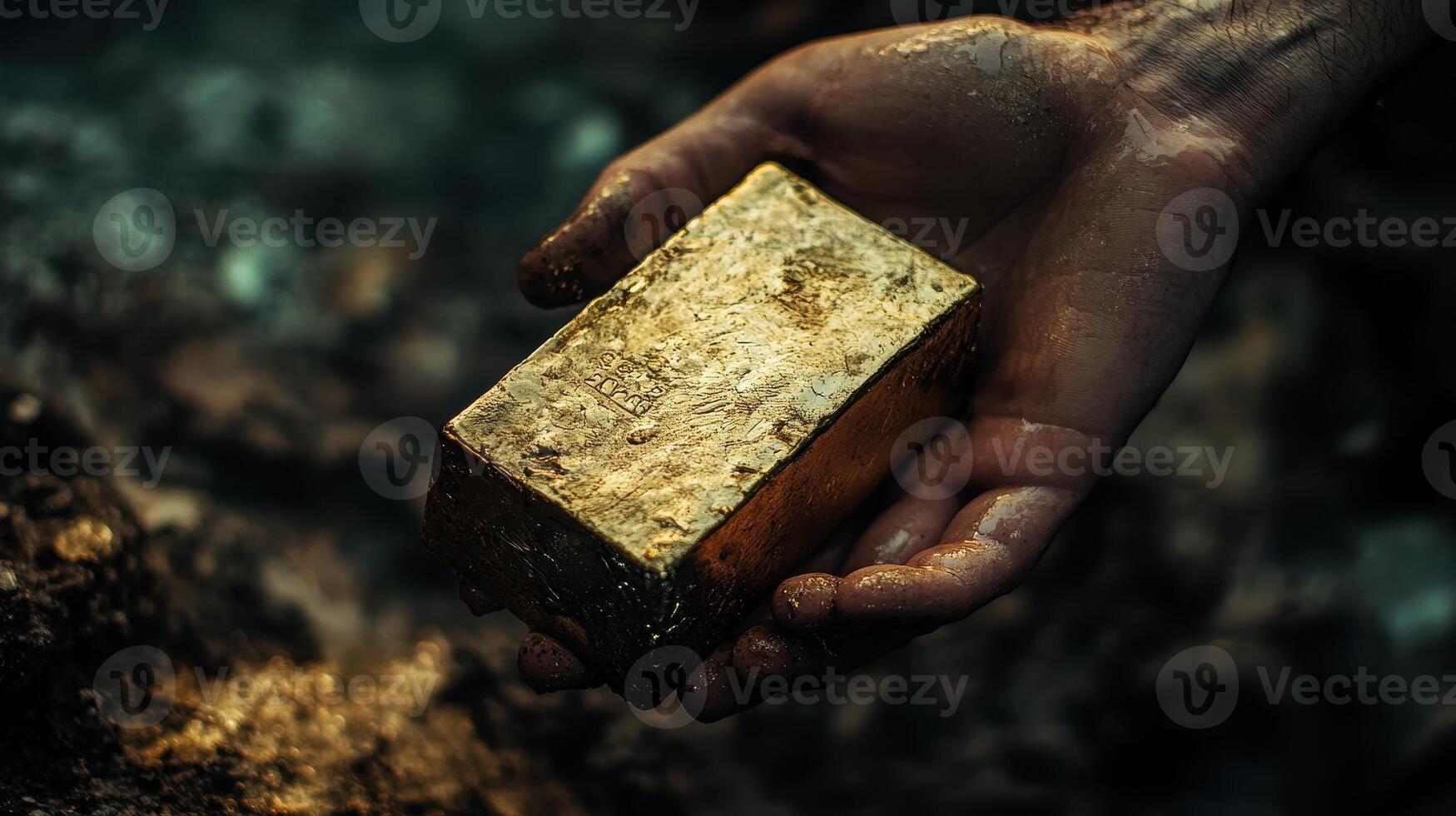 A pair of hands holds a freshly unearthed gold bar photo