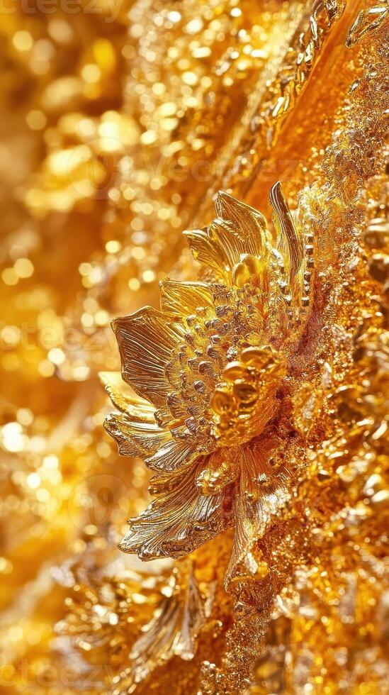 Intricate golden flower design with shimmering and glittering background photo