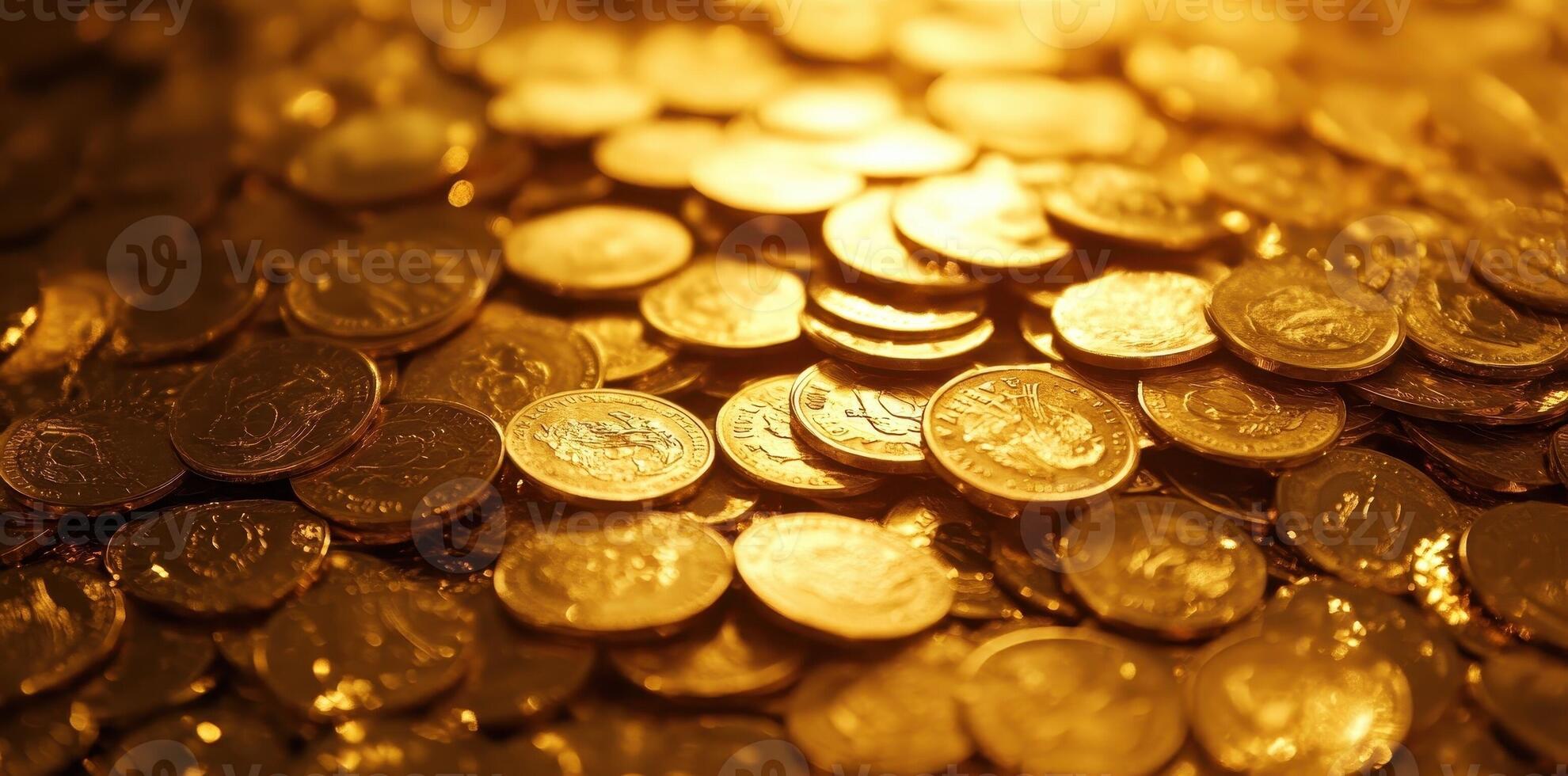 A heap of golden coins glimmers with a rich luster photo