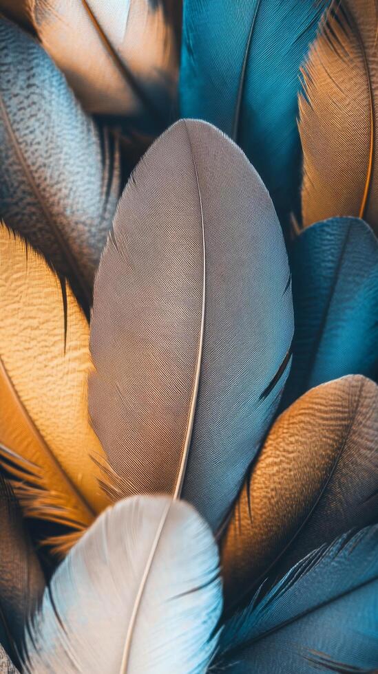 Feathers background, close up of feathers photo
