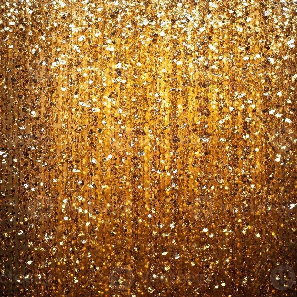 Dazzling golden shimmering sequins cascade downwards in a luxurious display photo