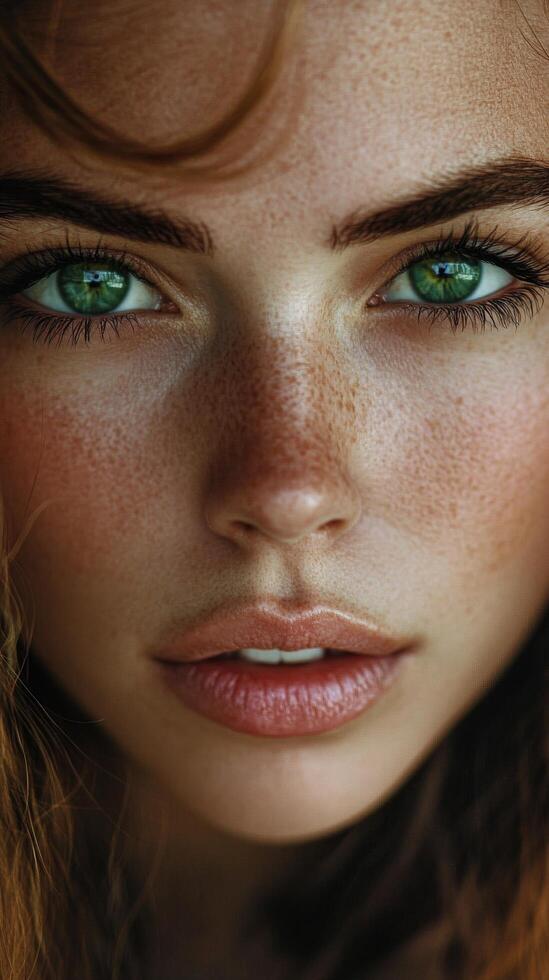 A close up of a woman with freckled hair photo