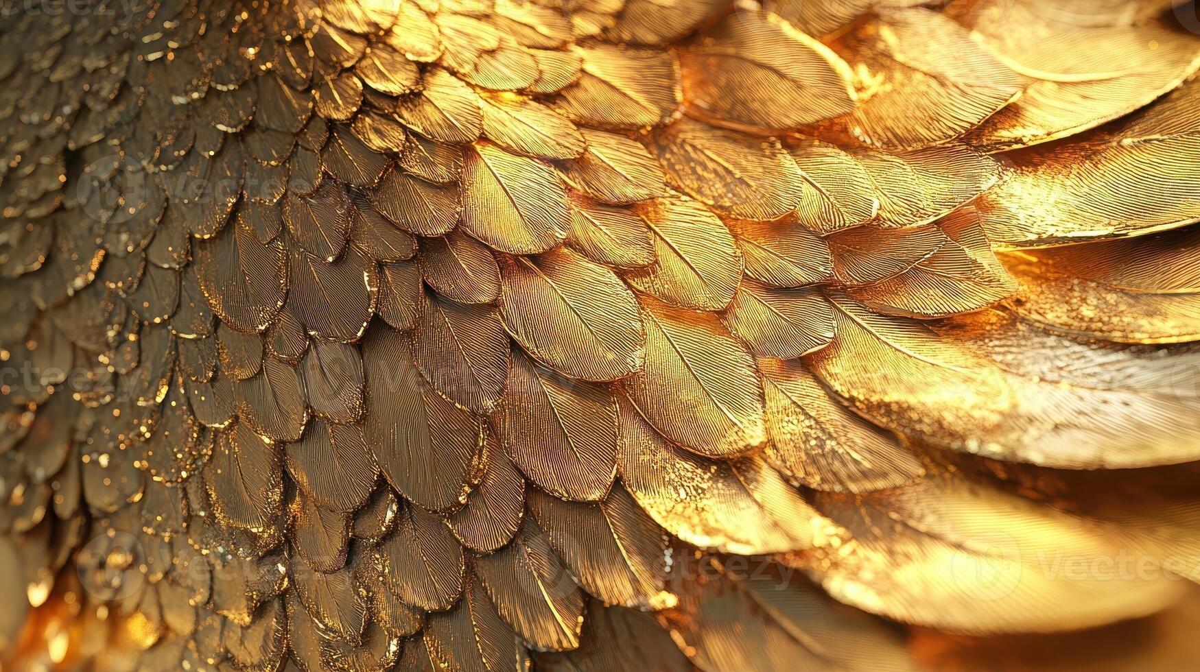 Gleaming golden feathers create a textured and intricate bird plumage photo