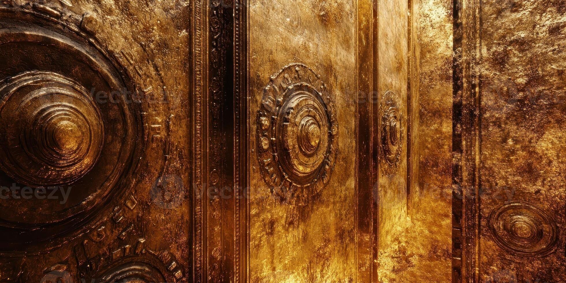 Ornate golden doors adorned with concentric carvings and patterns photo
