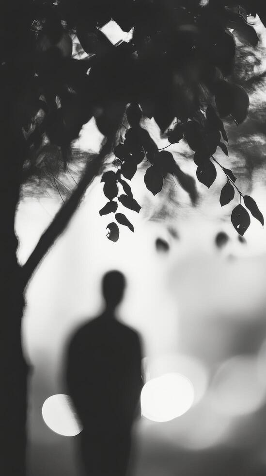 A man is silhouetted against the tree photo