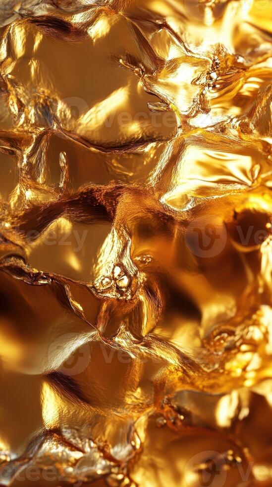 A close up view of wrinkled and reflective golden material photo