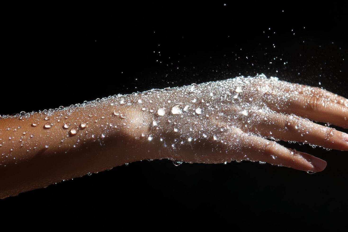 A person's hand is covered in white powder photo