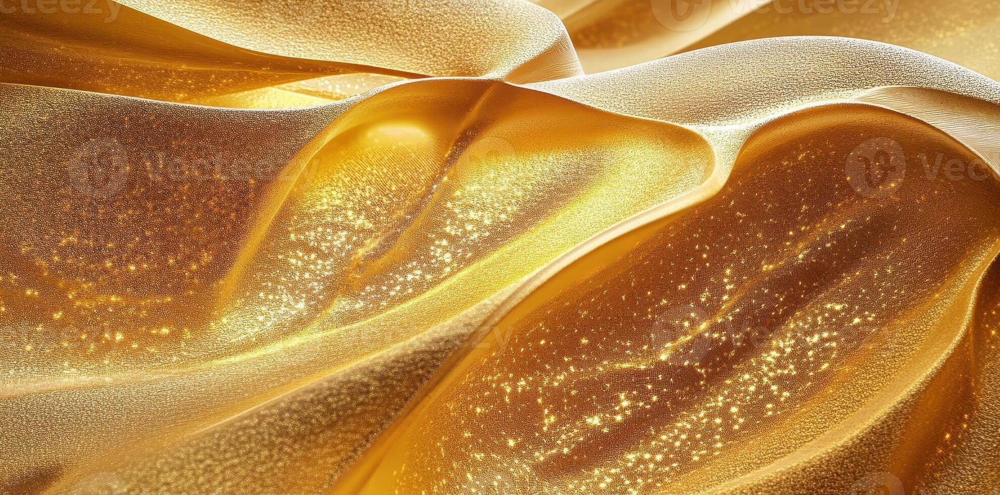Abstract golden flowing shapes with glittering particle accents photo