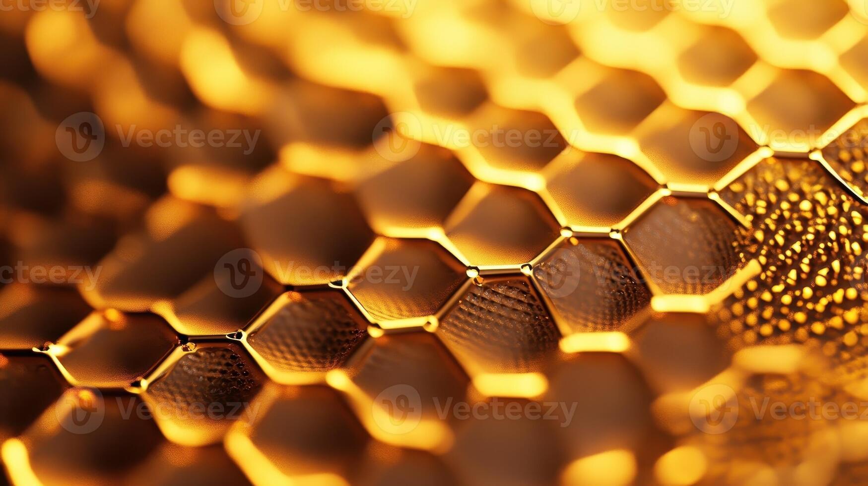 Golden honeycomb structure creating a textured abstract background photo