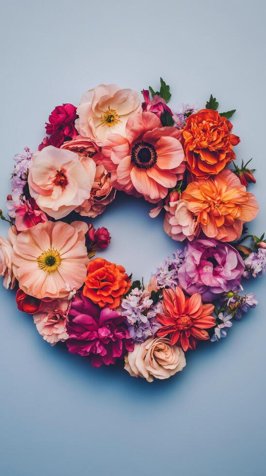 A wreath of flowers arranged in a circle photo