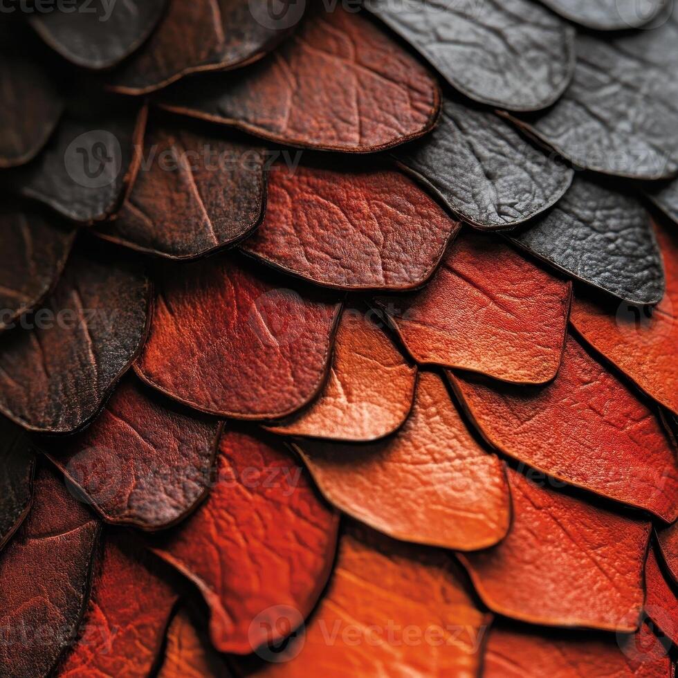 Close up image shows overlapping leather scales dark and reddish photo