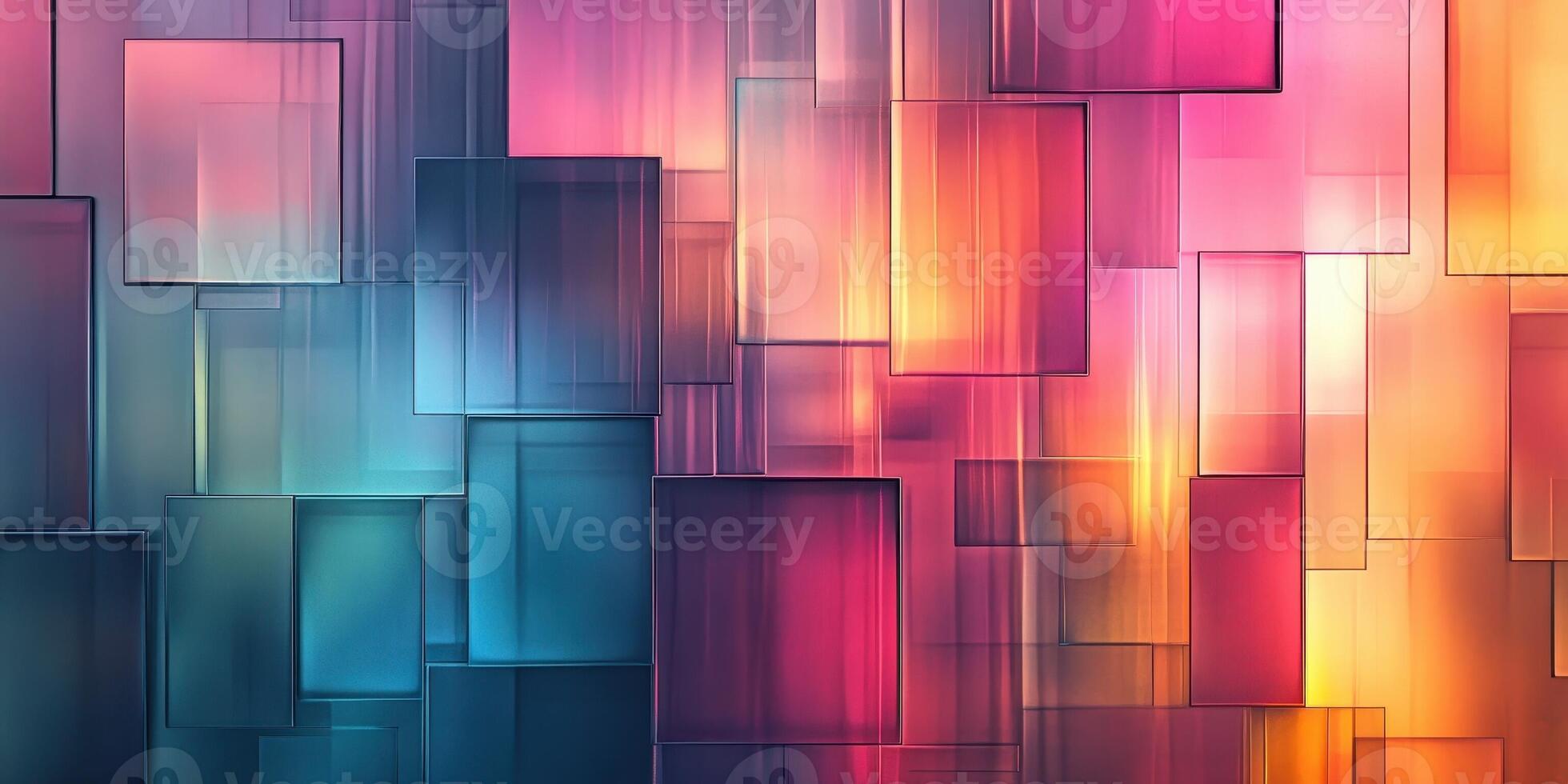 Abstract geometric design features colorful overlapping rectangles and squares photo