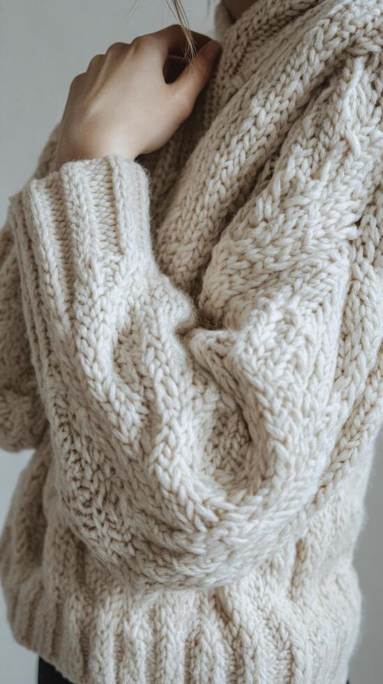 A woman wearing a sweater with a hood photo
