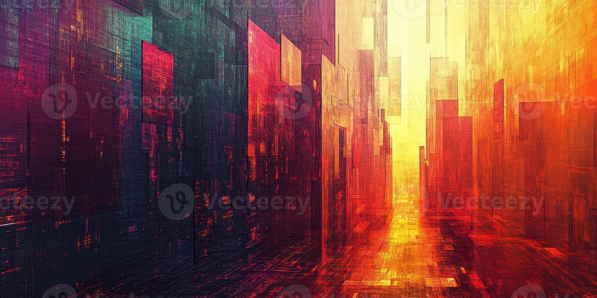 Abstract cityscape with building structures and vibrant color gradients photo