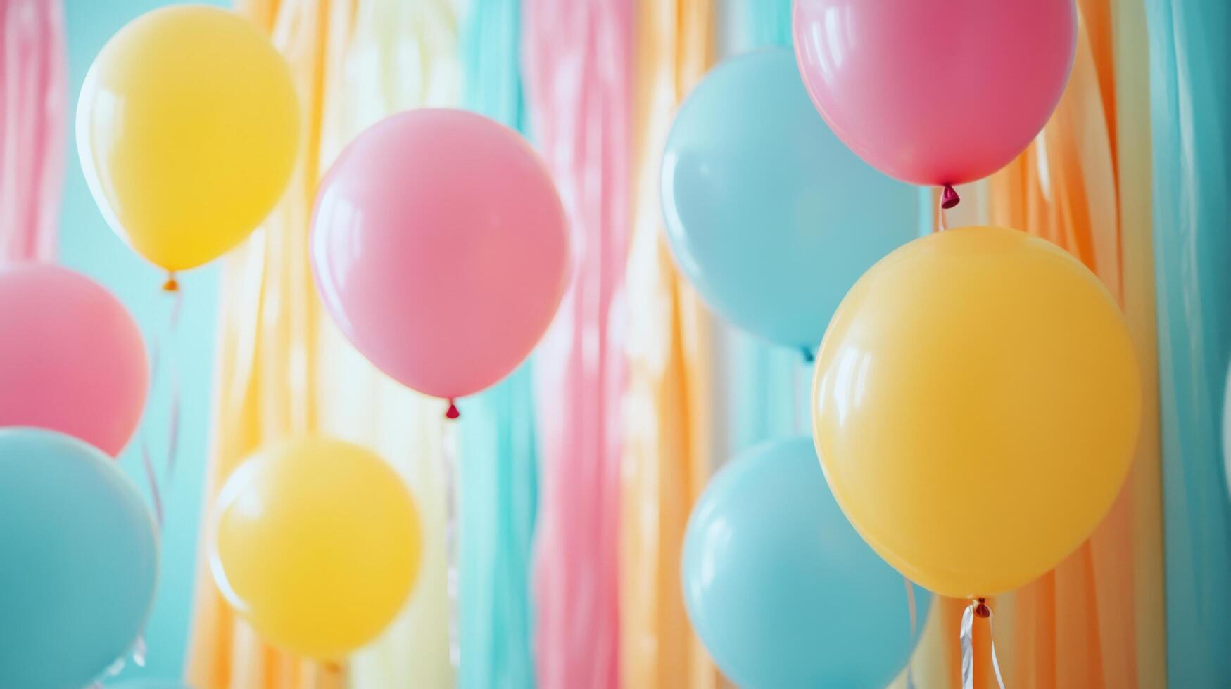 Colorful balloons are hanging from a wall photo