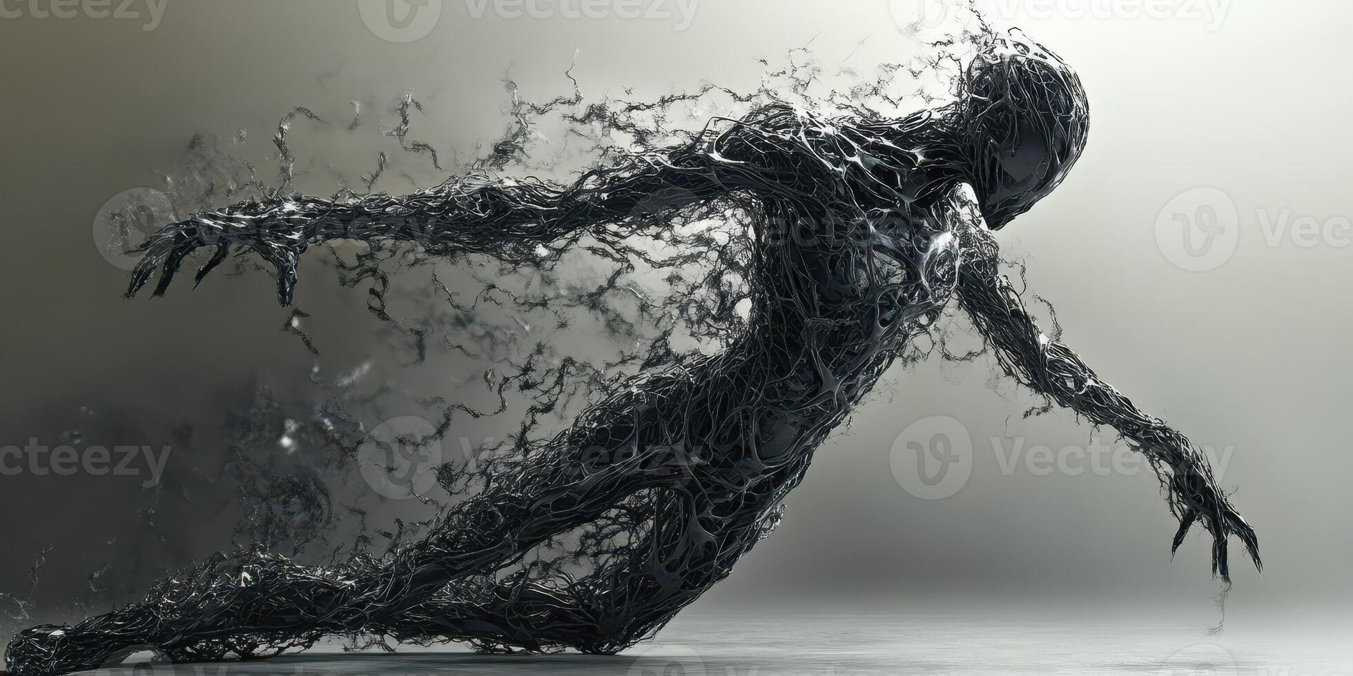 Abstract figure disintegrating into smoke or branching dark matter photo