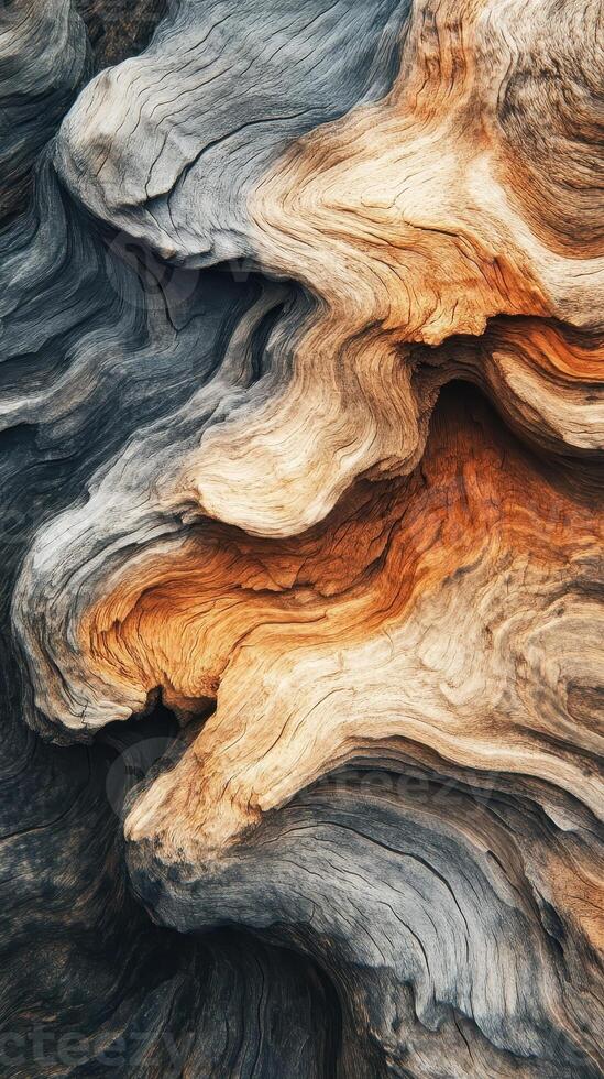 A detailed close up photograph of weathered and aged tree trunk photo