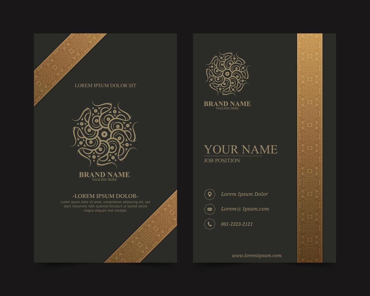 Dark gold ornament pattern business card design vector
