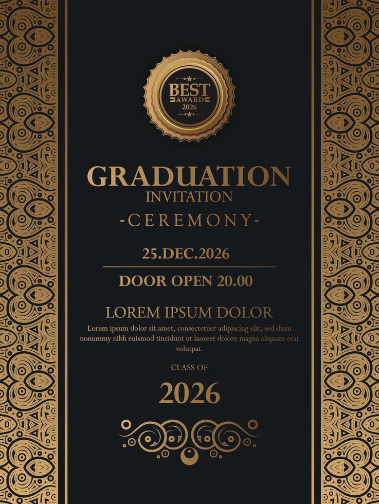 Luxury dark Gold graduation invitation template vector